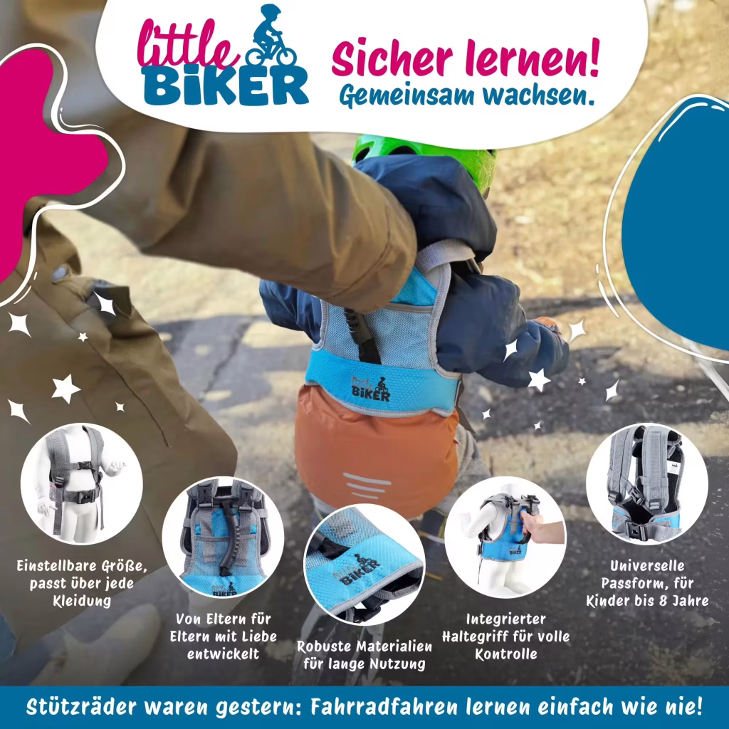 little-Biker Fahrradlernweste Kinder – Lern- und Sicherheitsweste blau/pink